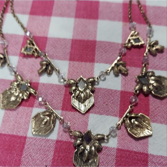 Vintage Necklace Mirror Rhinestones & Crystal Beads - Picture 5 of 8